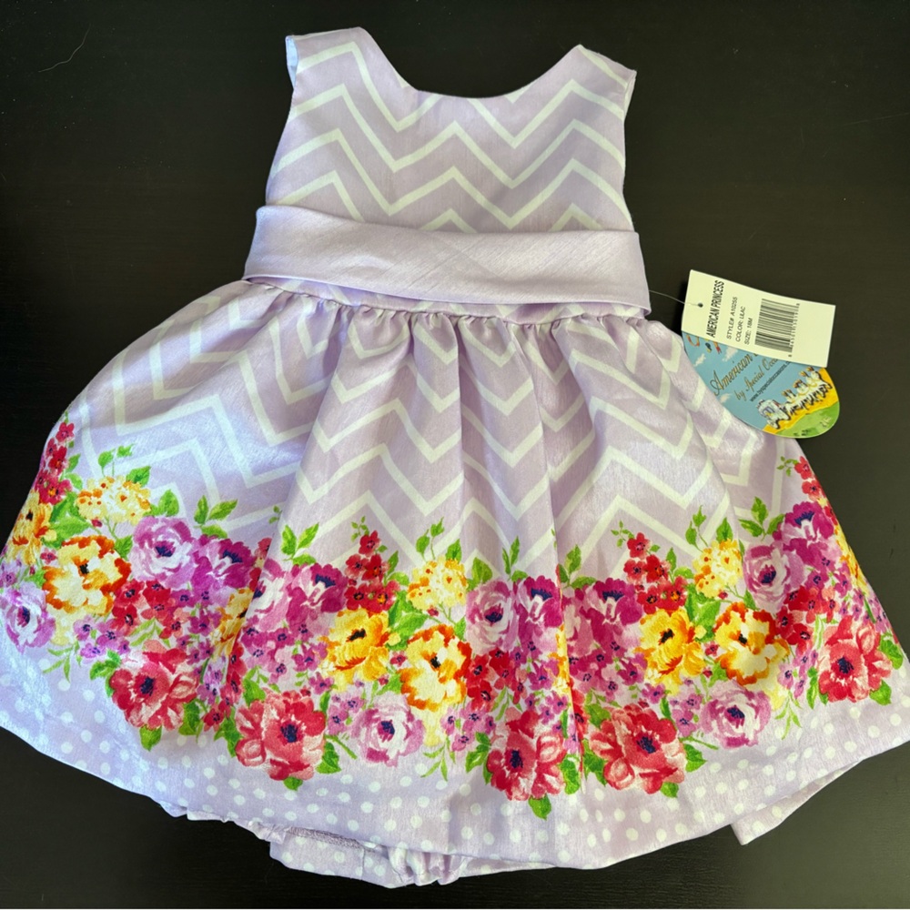 American Princess Lavender Chevron Dress with Floral Trim